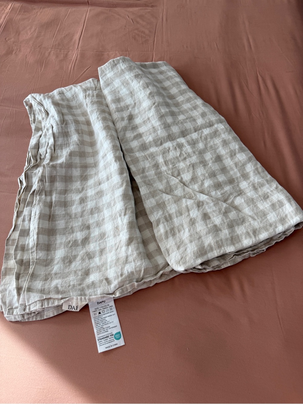 Dapu 110X102in Neutral Check Linen Flat Sheet